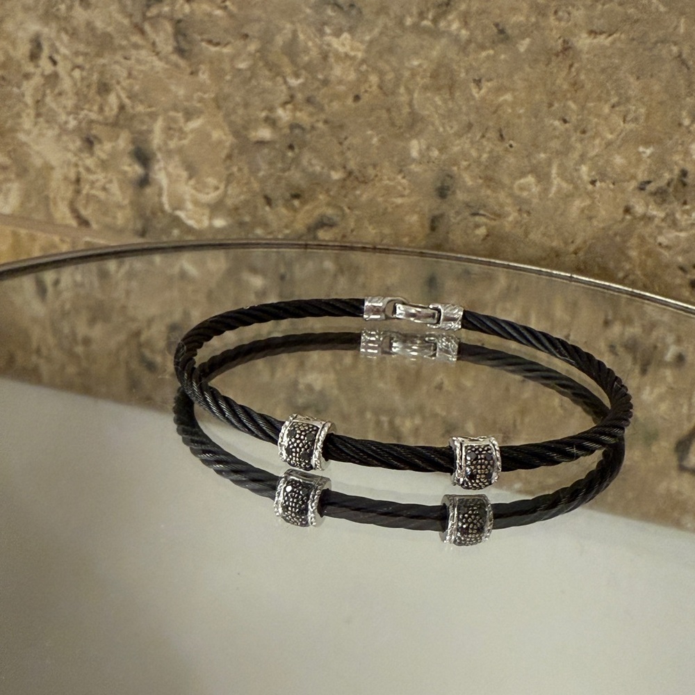 ALOR Double Barrel Bracelet w/ Black Diamonds